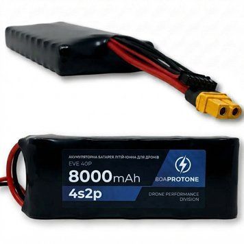 Аккумулятор (4S 2P) - EVE 40 P - 14.8V 8000 mAh (80 A) (ДОВГА) Спарка для Dji 1770066_1 фото